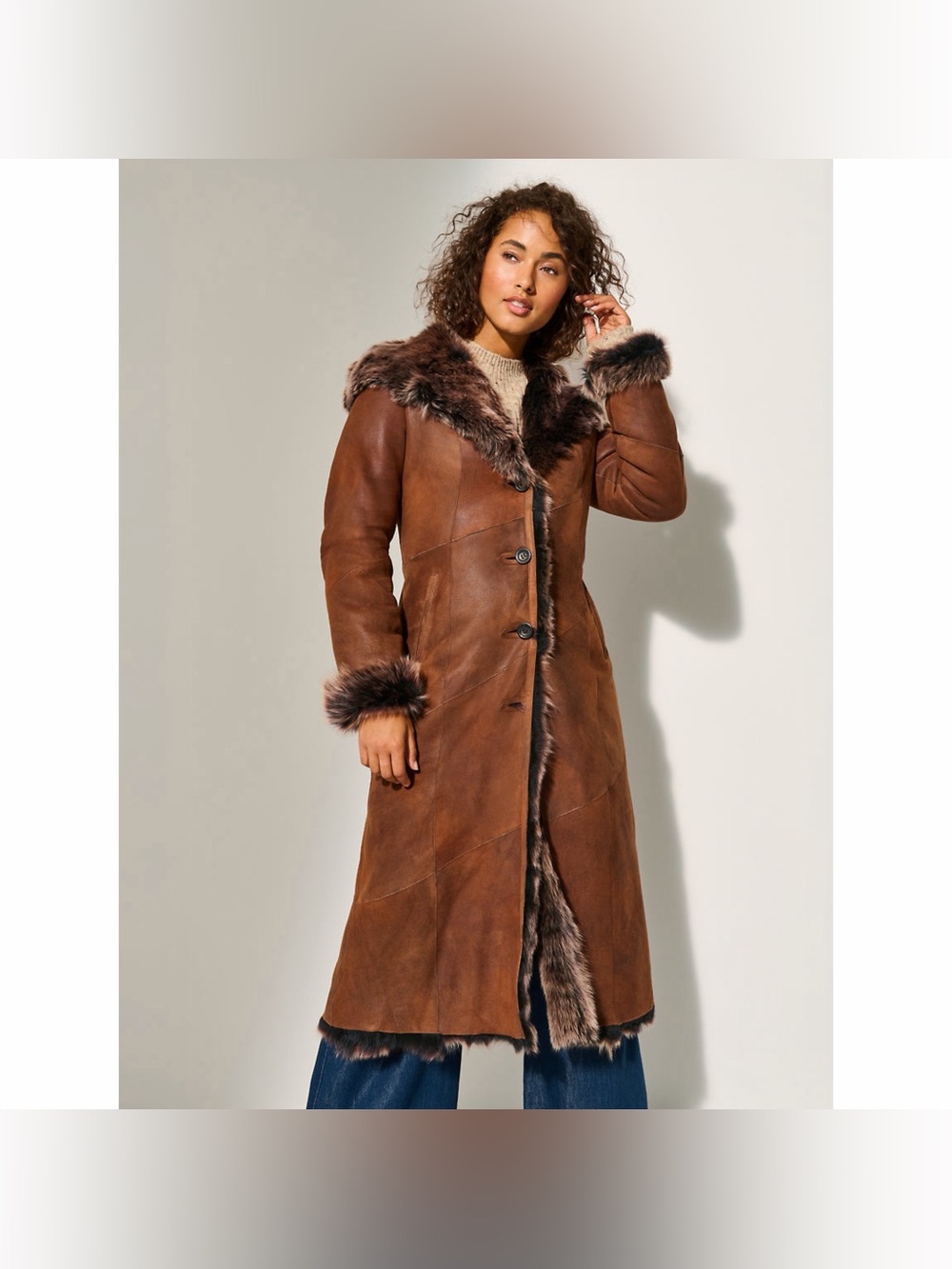 Dakota Hooded Toscana Sheepskin Coat by Overland - Picture 2 of 9